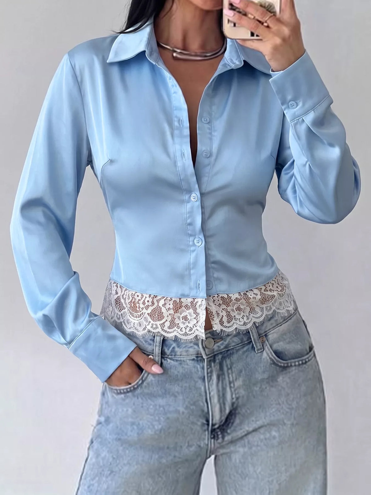 Lace Hem Button Up Shirt