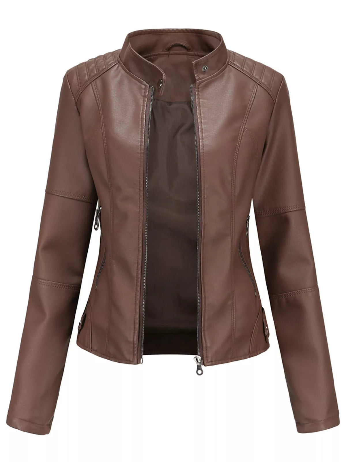 Full Size Slim Fit Faux Leather Moto Jacket Plus Size