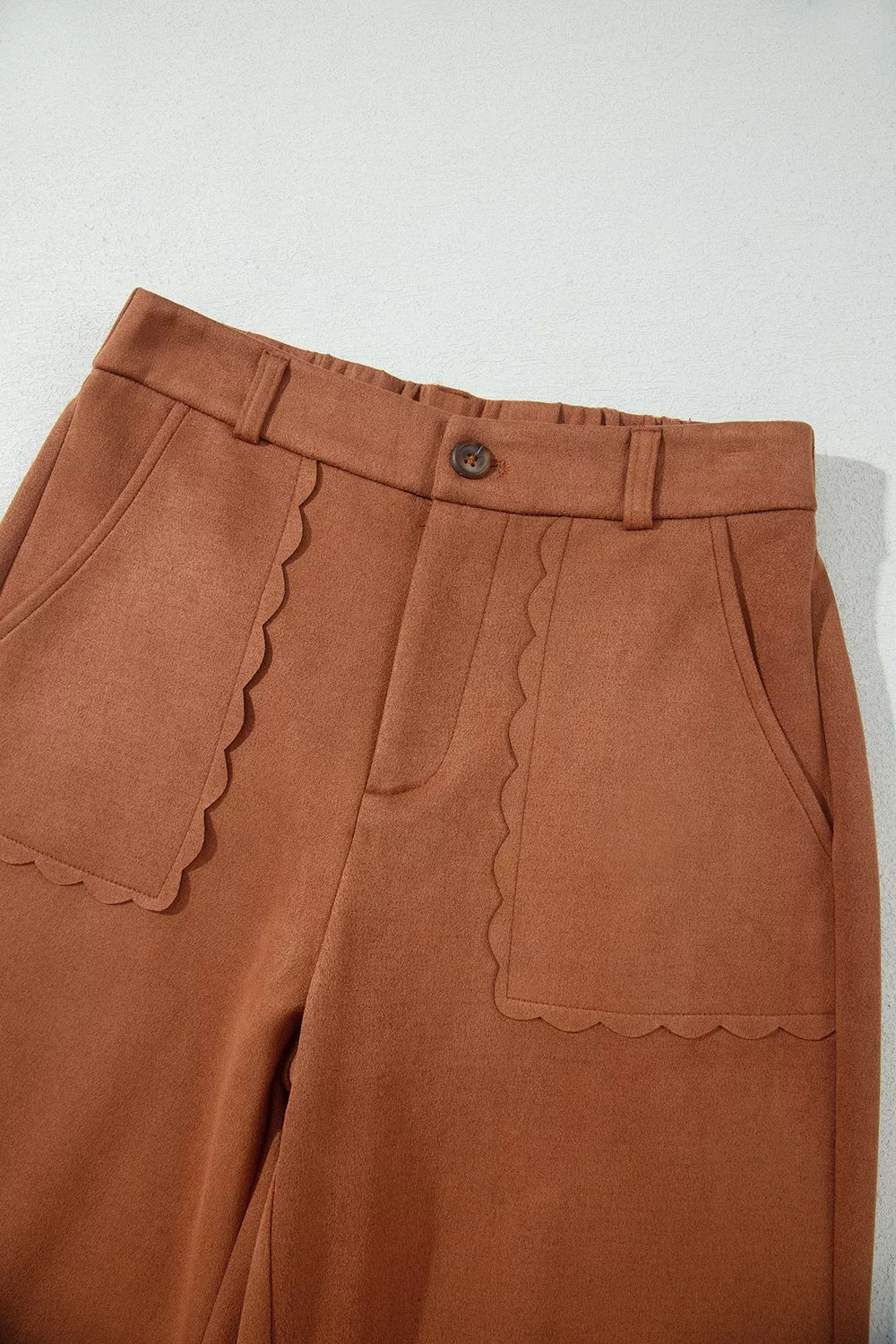 Scalloped Edge Pocket Full-Length Pants