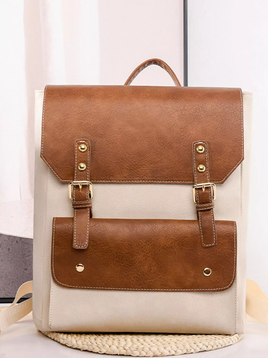 Two Tone Buckle Backpack Bag