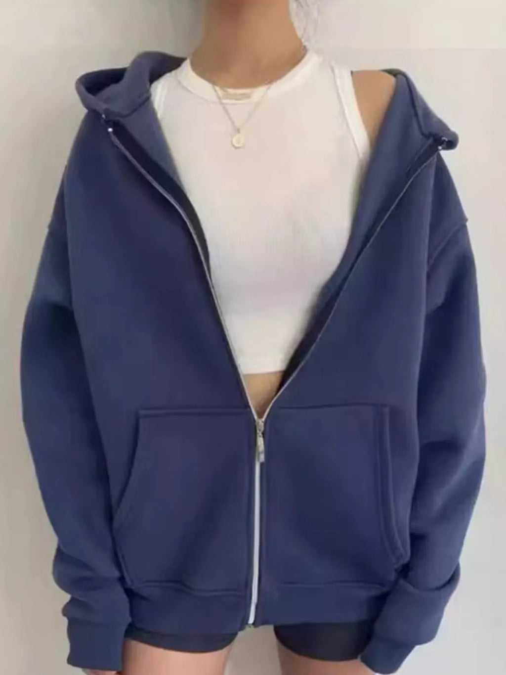 Full Size Zip-Up Dropped Shoulder Hoodie Plus Size