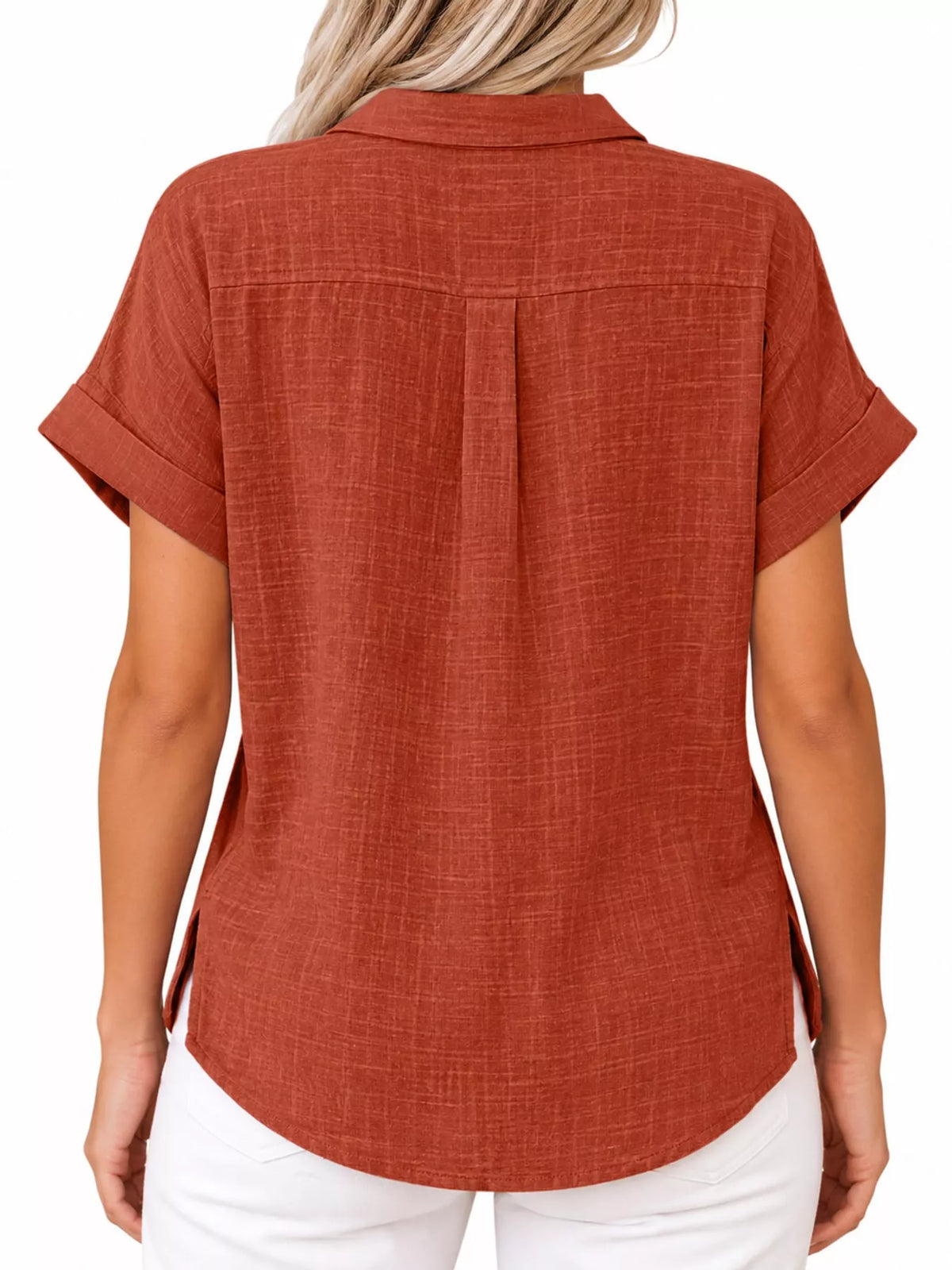 Full Size Button Up Short Sleeve Shirt Plus Size