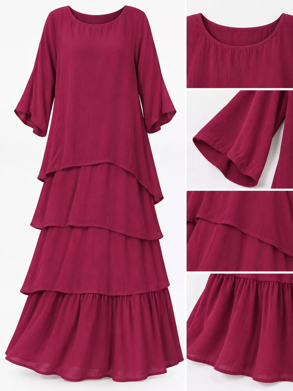 Full Size Layered Batwing Sleeve Maxi Dress Plus Size