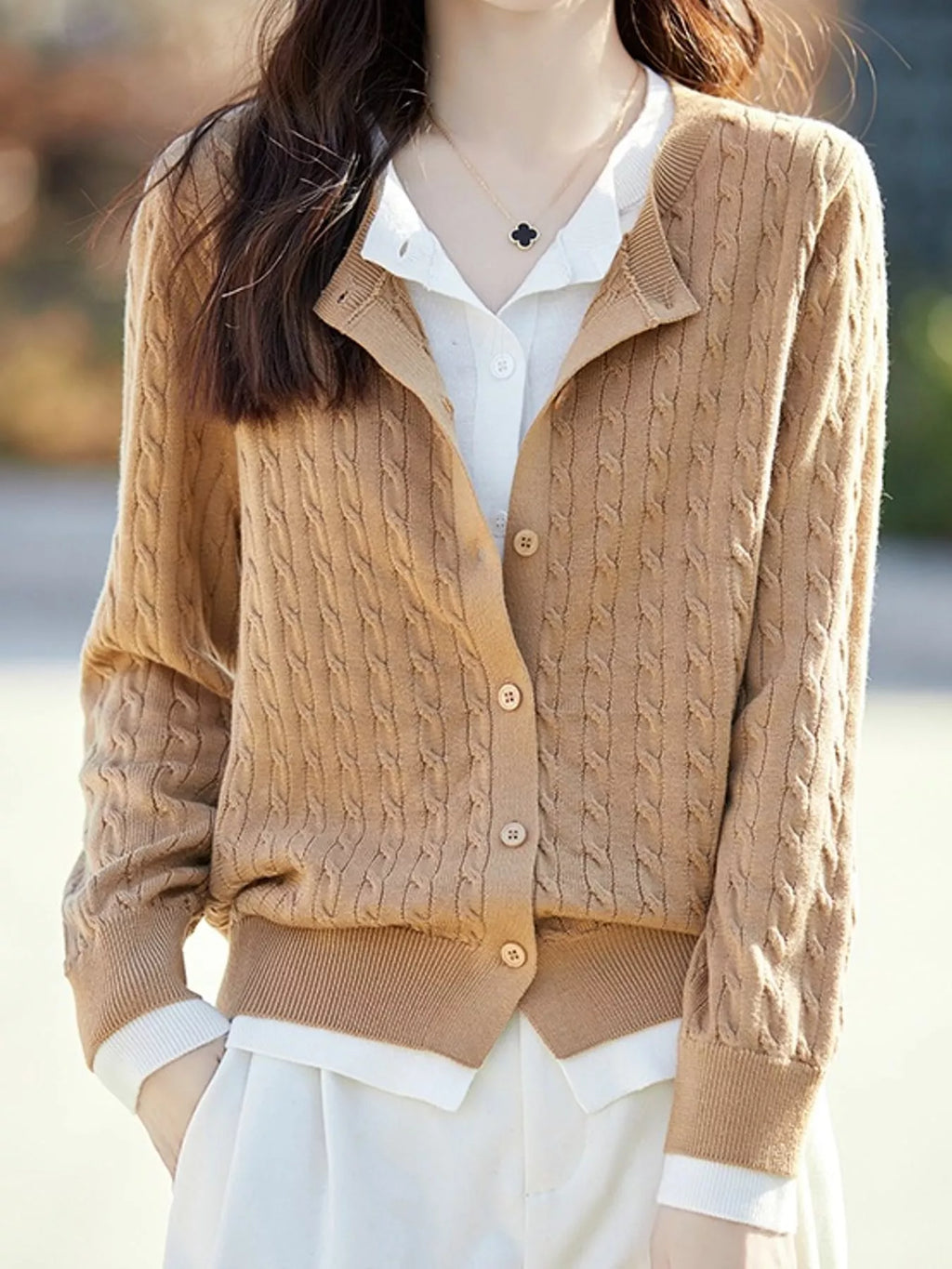 Cable-Knit Button-Down Cardigan
