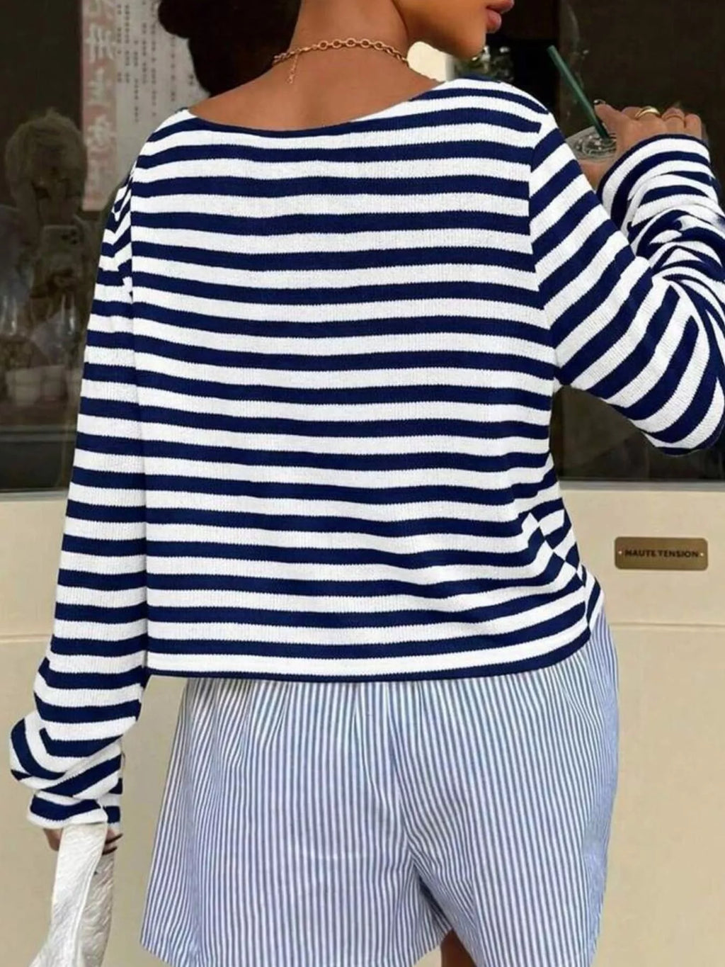 Boat Neck Striped Long Sleeve T-Shirt