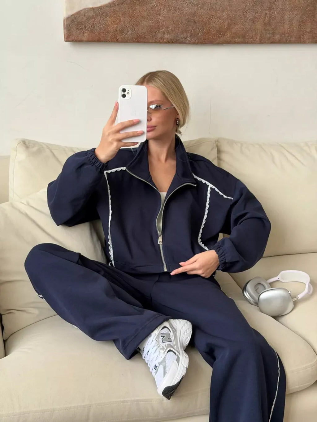 Zip-Up Jacket and Wide-Leg Pants Set