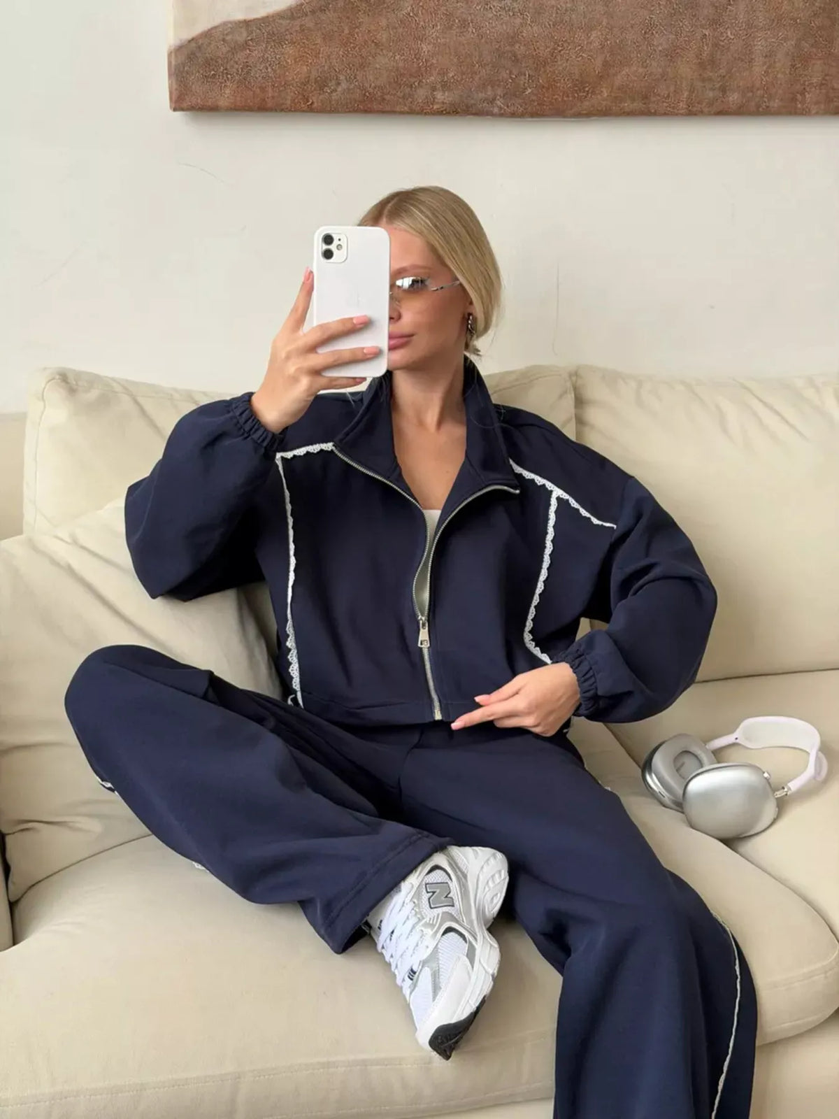Zip-Up Jacket and Wide-Leg Pants Set