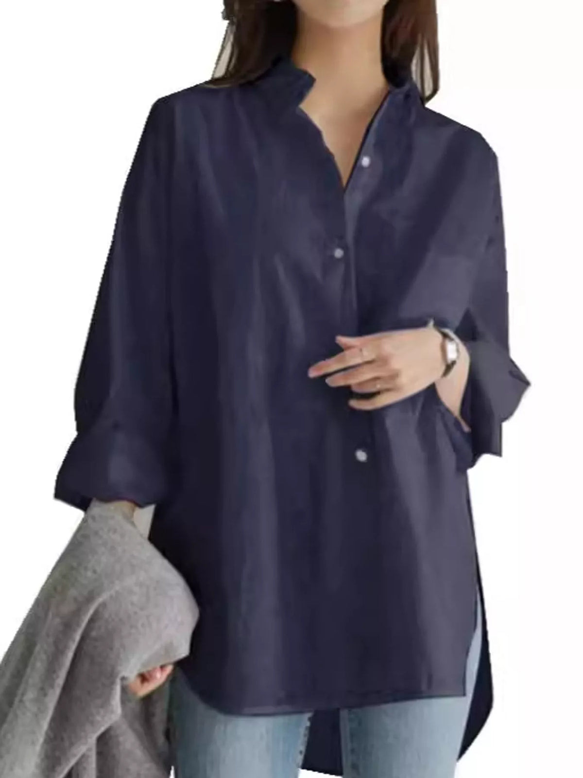 Full Size Oversized Button-Down Long Sleeve Shirt Plus Size