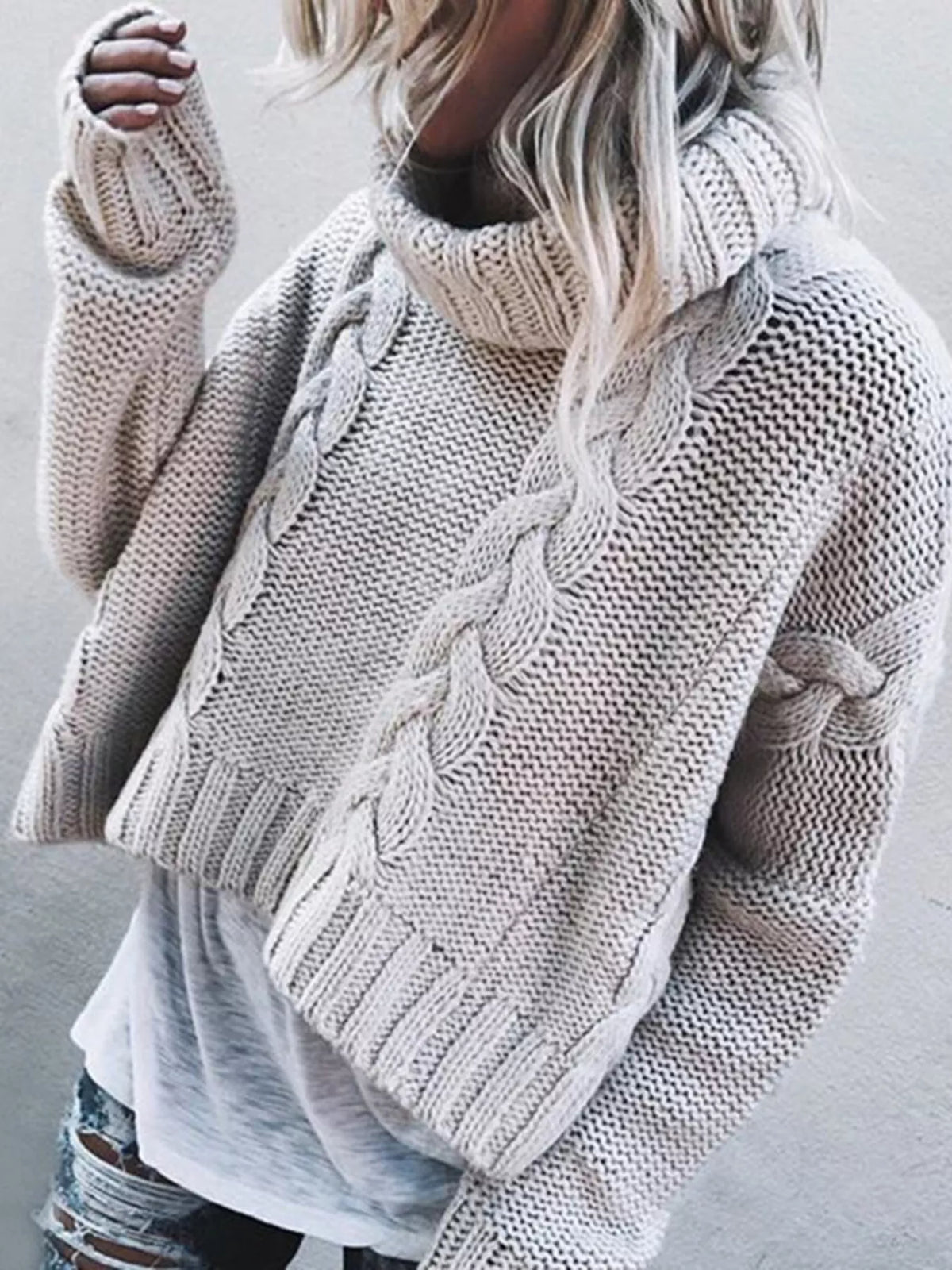 Cable-Knit Turtleneck Sweater