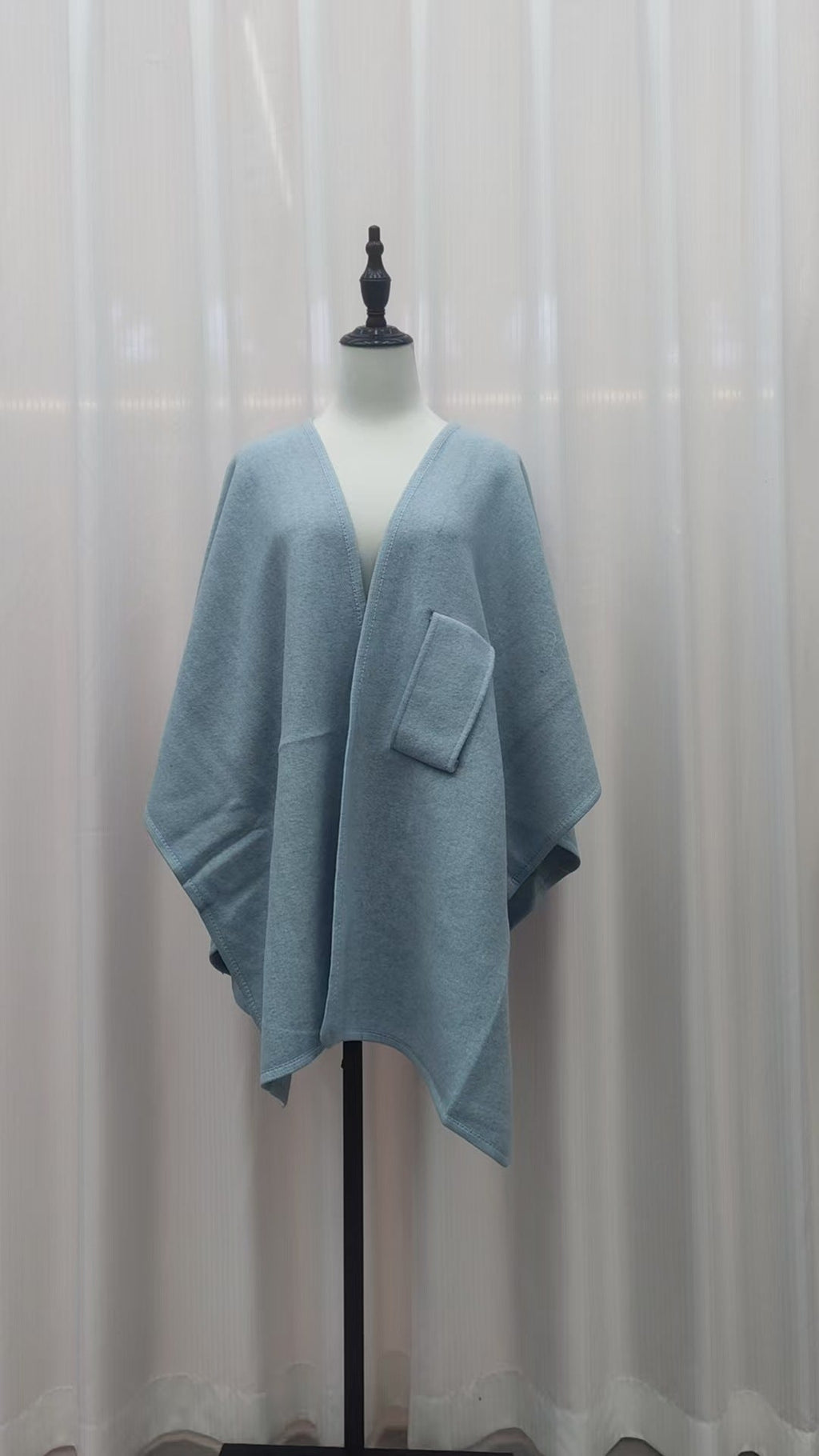 Faux Fur Collar Pom Pom Knitted Cardigan Cape - Women's Warm Winter Shawl Wrap Coat