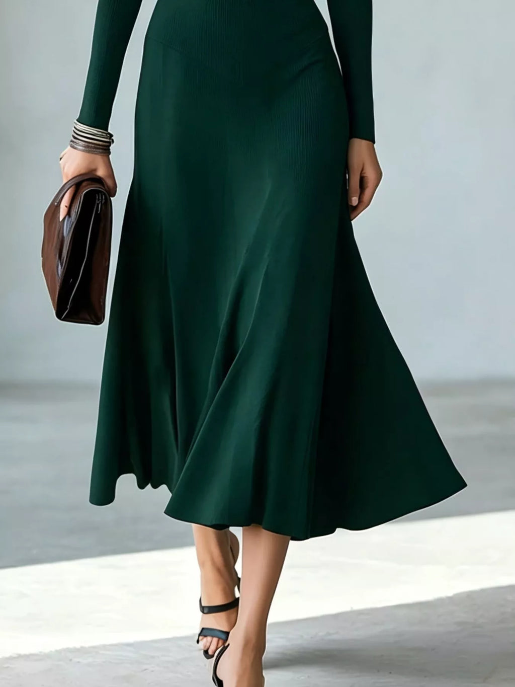 Full Size Mock Neck Cut-Out Long Sleeve Midi Dress Plus Size