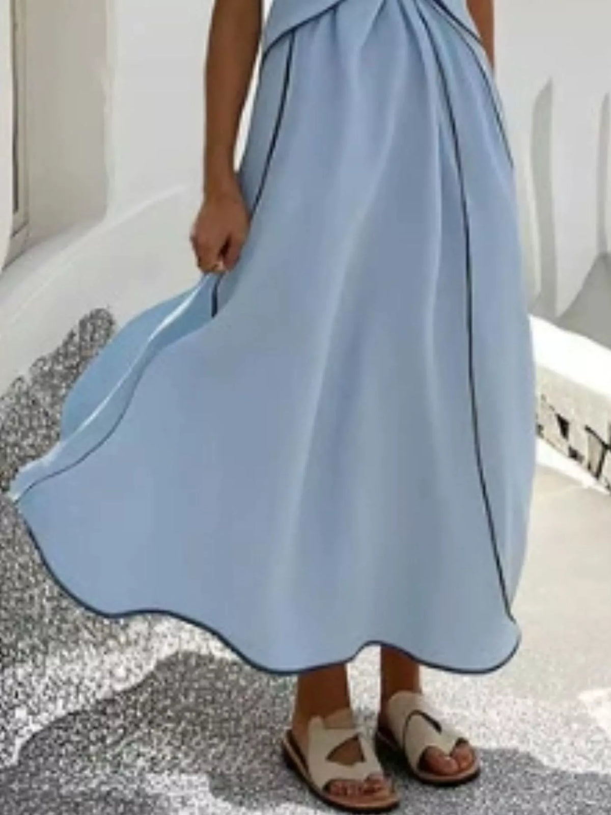 Full Size Striped Surplice Half Sleeve Midi Dress Plus Size