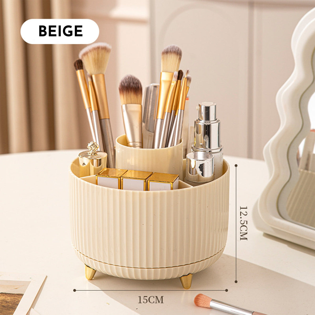 360 Rotating Makeup Brush Holder & Organizer  Countertop Storage For Cosmetics & Skincare 8 Colors