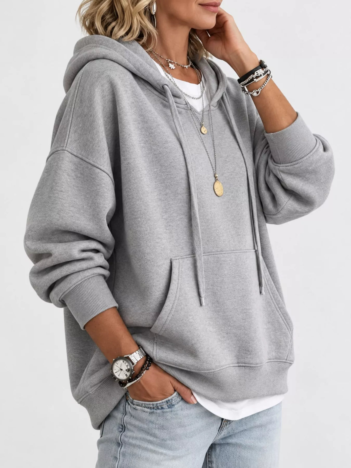 Drawstring Dropped Shoulder Hoodie