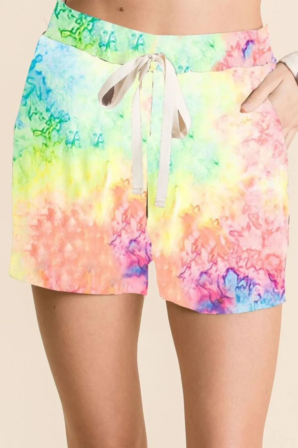Tie Dye Cotton Knit Shorts with Drawstring Waist