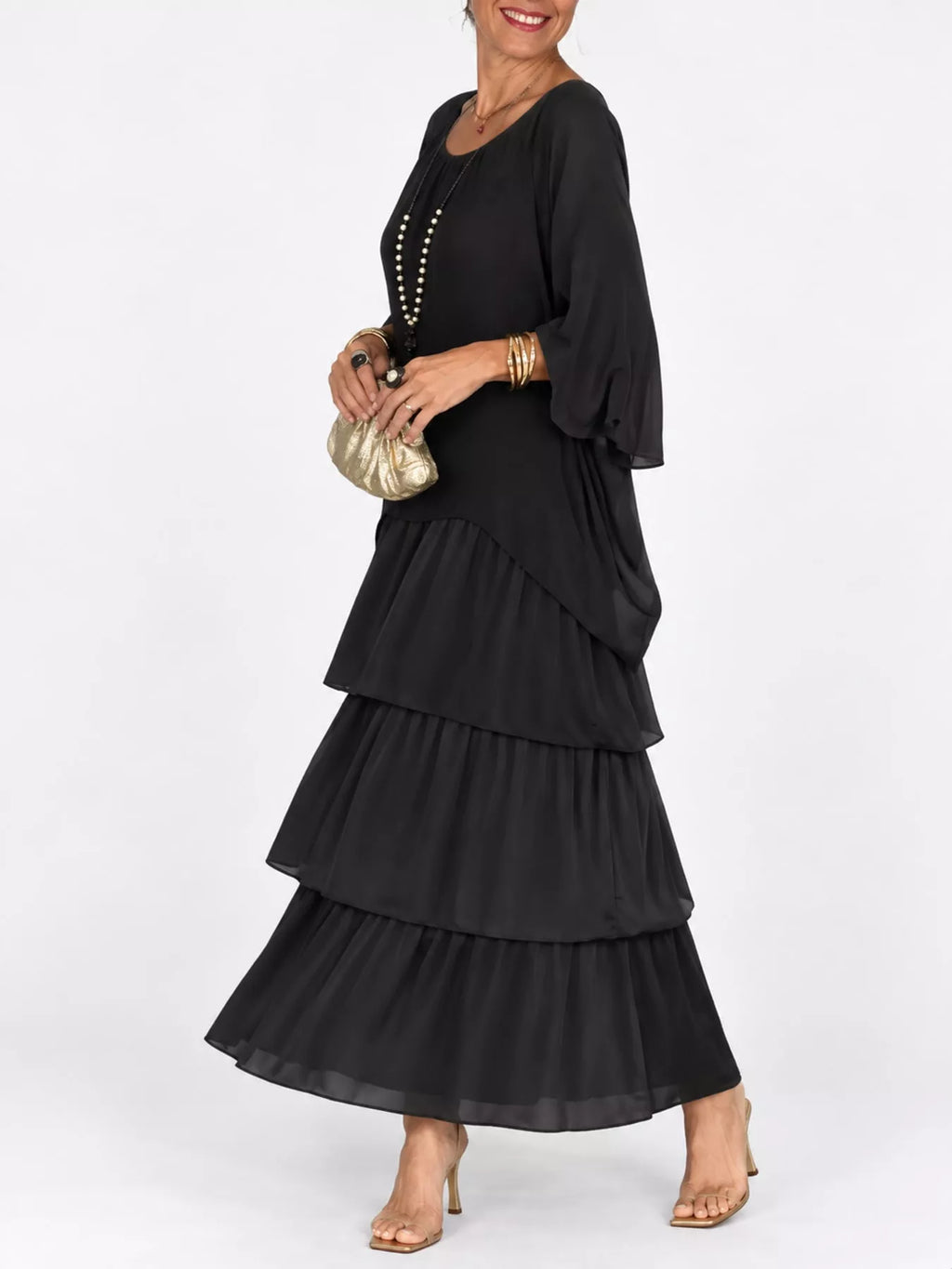 Full Size Layered Batwing Sleeve Maxi Dress Plus Size