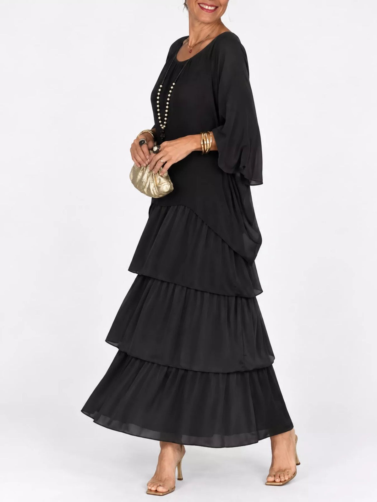 Full Size Layered Batwing Sleeve Maxi Dress Plus Size
