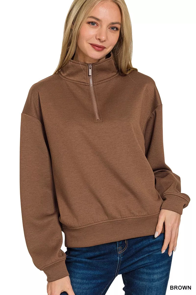 Zenana Scuba Half Zip Pullover Sweatshirt