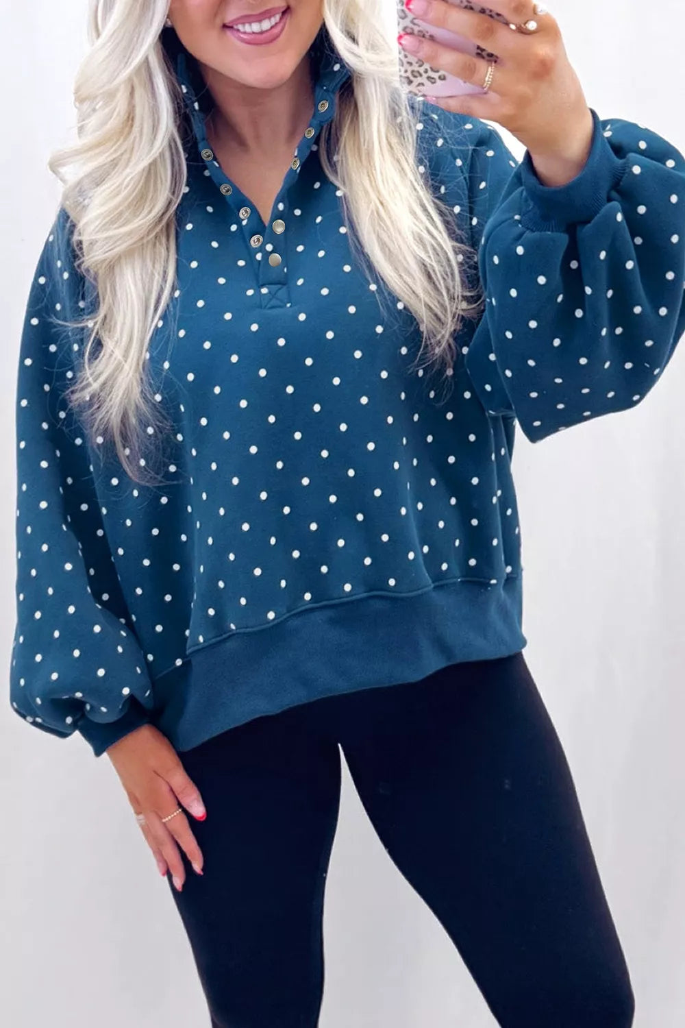 Polka Dot Snap-Button Sweatshirt