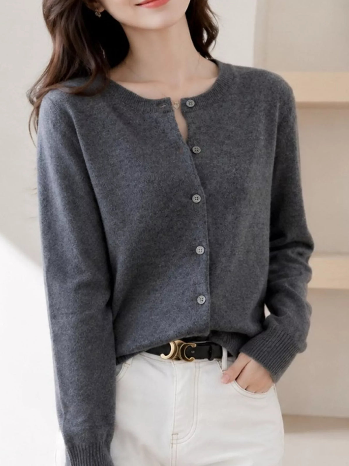 Classic Crew Neck Knit Cardigan