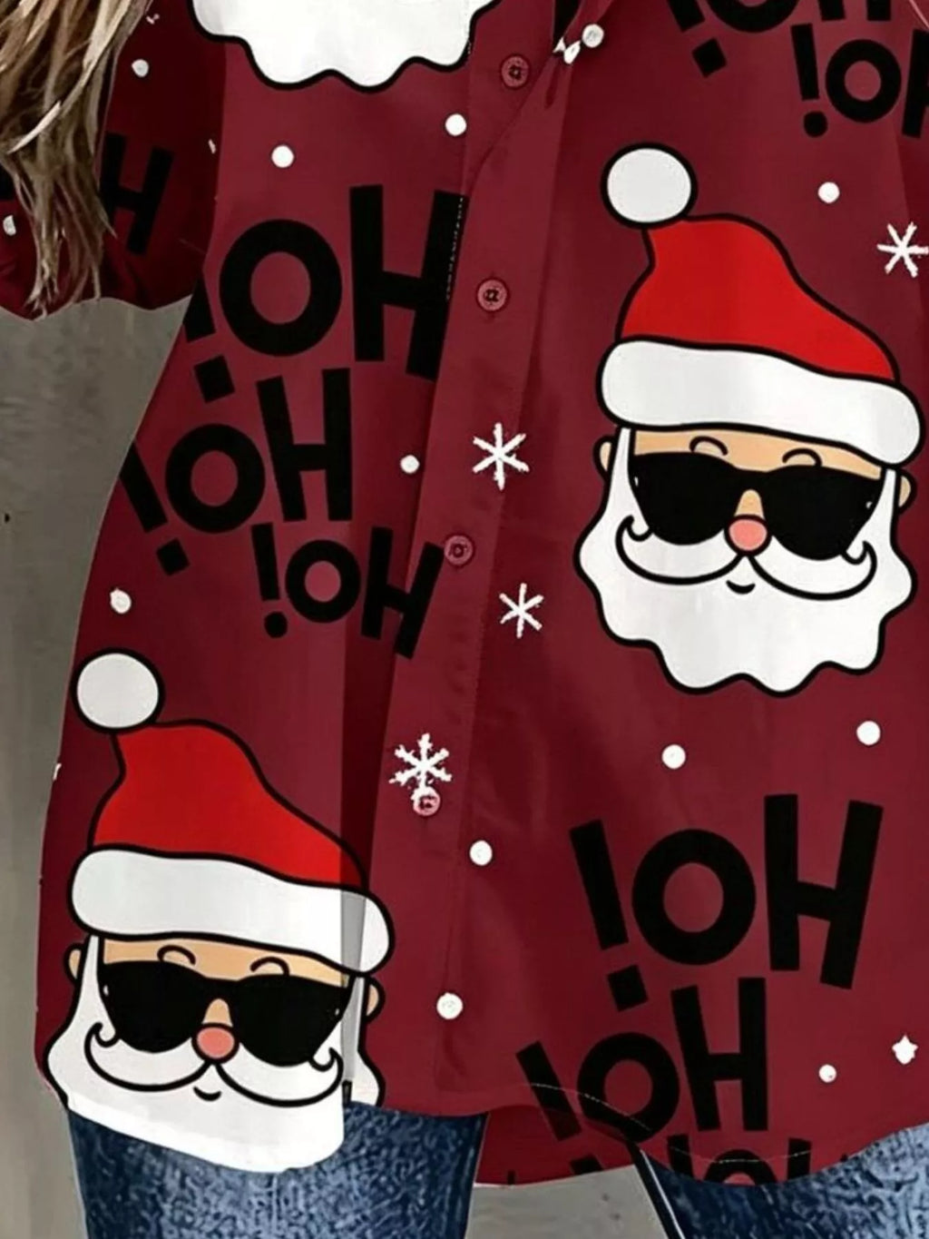 Full Size Christmas Santa Claus Print Button-Down Shirt Plus Size