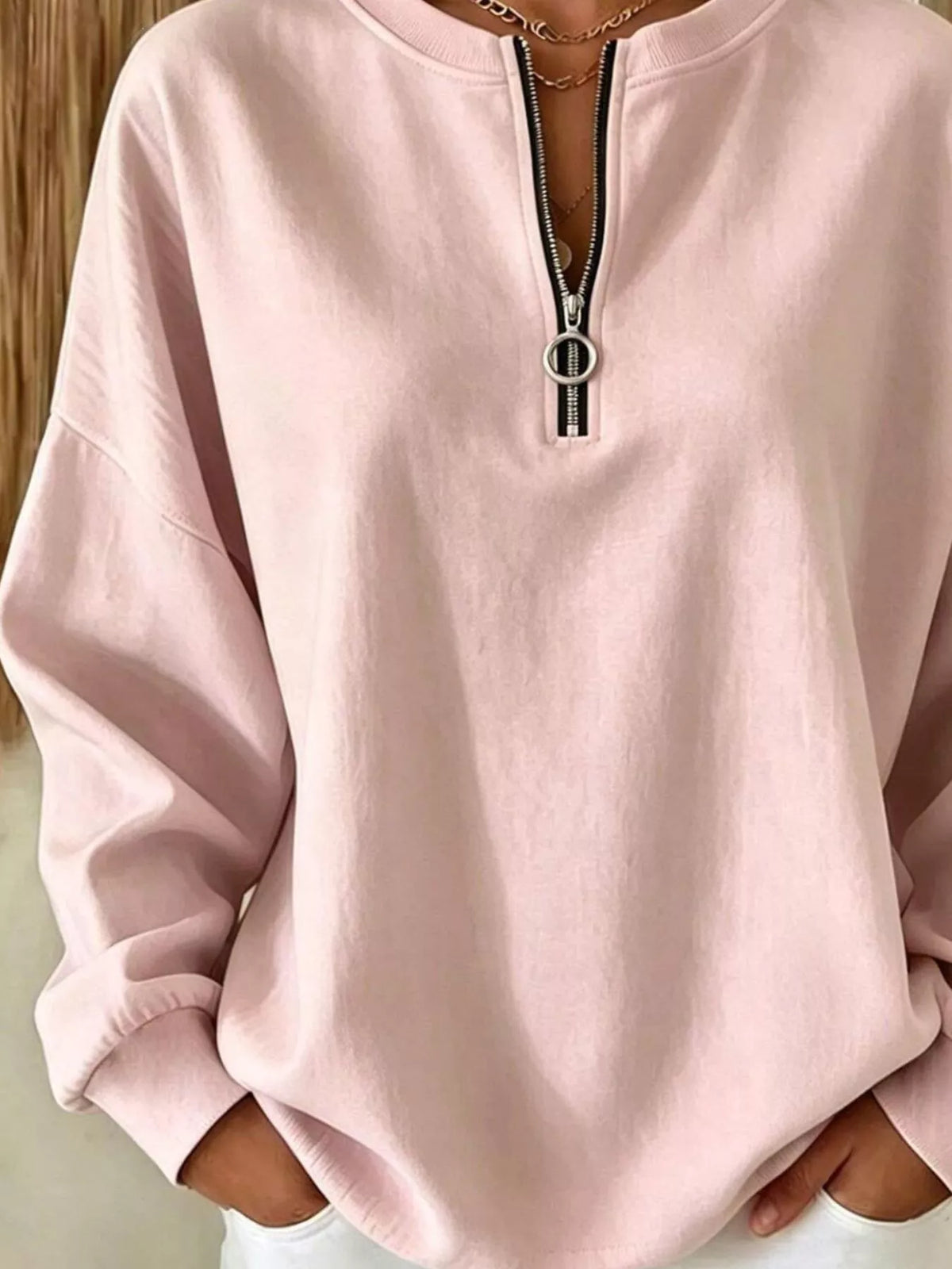 Quarter-Zip Dropped Shoulder Sweatshirt