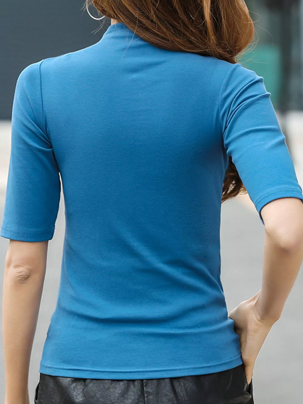 Full Size Mock Neck Half Sleeve T-Shirt Plus Size