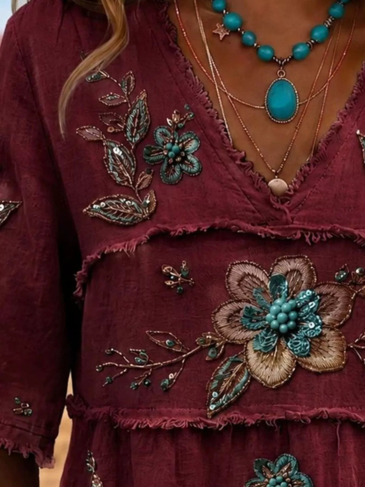 Full Size Floral Raw Hem V-Neck Blouse Plus Size