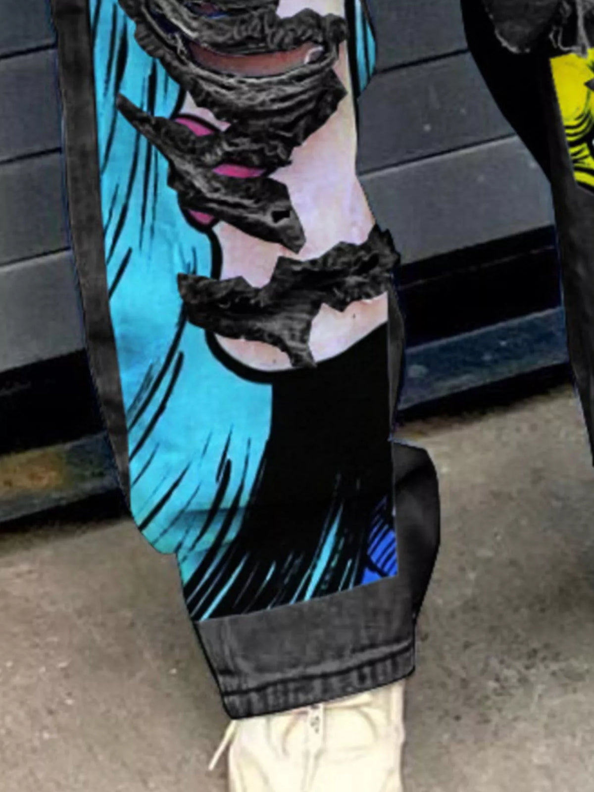 Full Size Pop Art Graphic Distressed Wide-Leg Jeans Plus Size