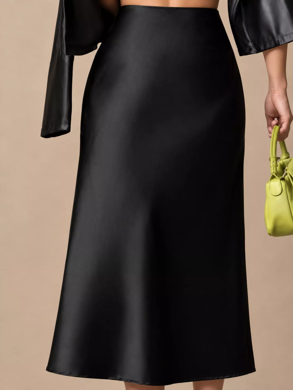 High-Waisted Satin Midi Skirt