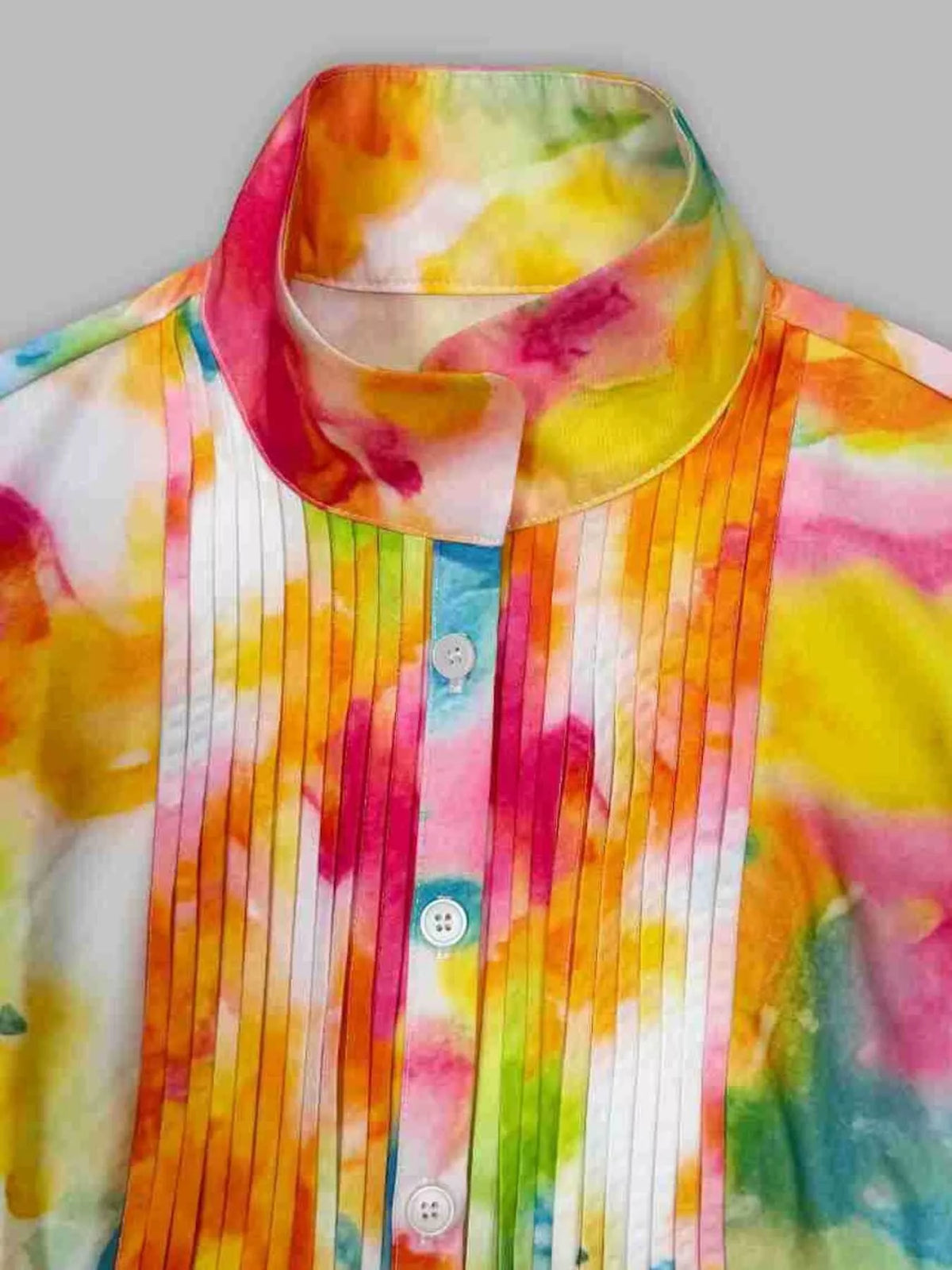 Watercolor Print Long-Sleeve Button-Down Maxi Dress