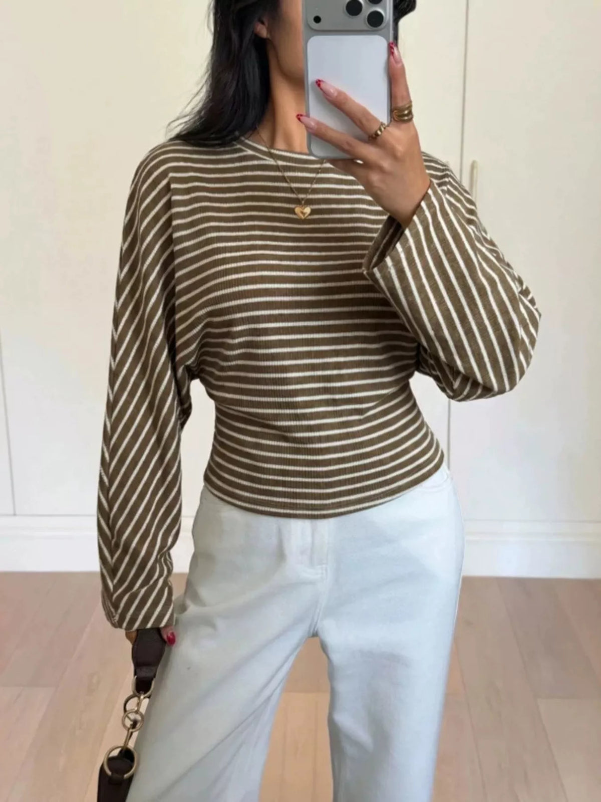 Casual Striped Long Sleeve Batwing T-Shirt