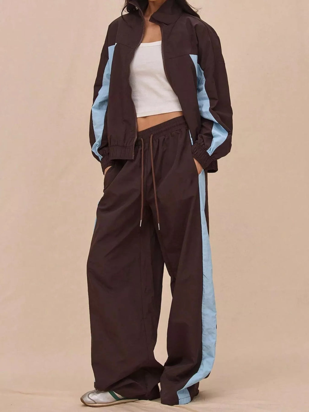 Color-Block Tracksuit and Wide-Leg Pants Set