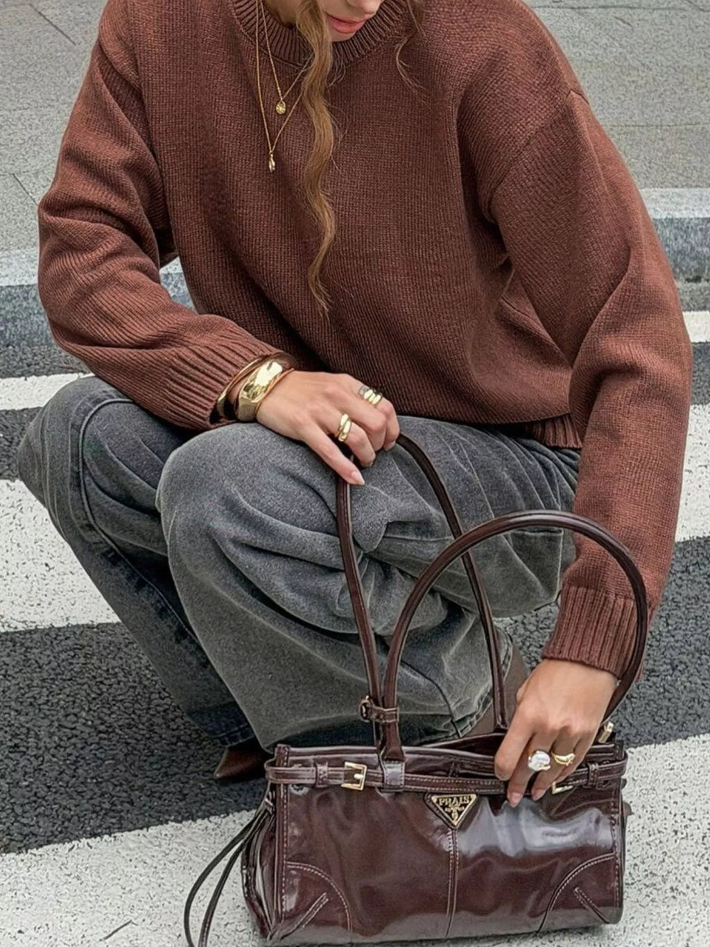 Crew Neck Ribbed Hem Sweater