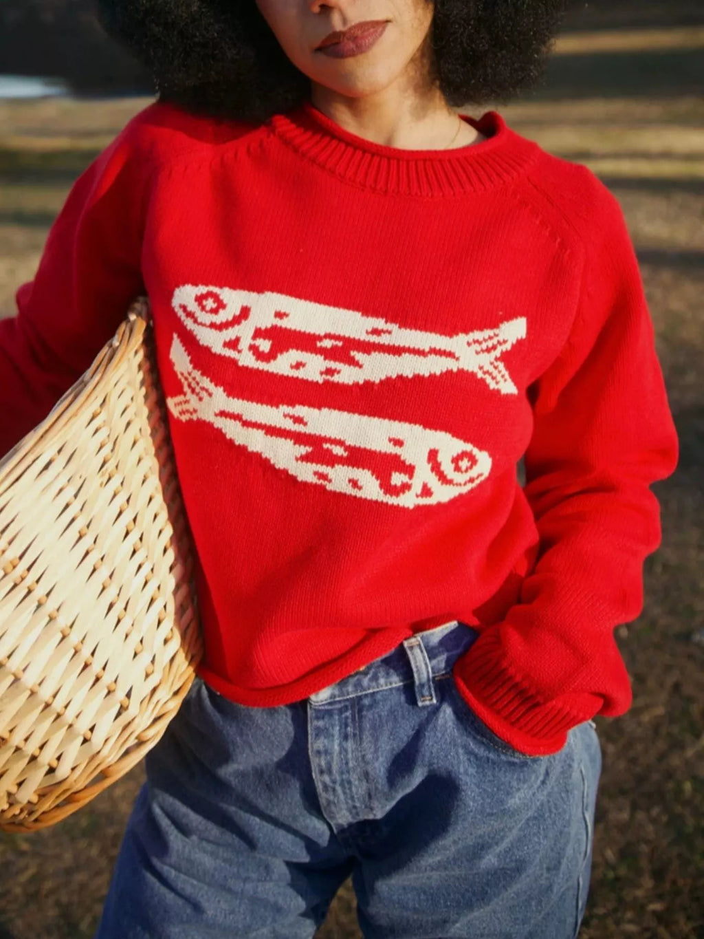 Fish Pattern Crew Neck Sweater