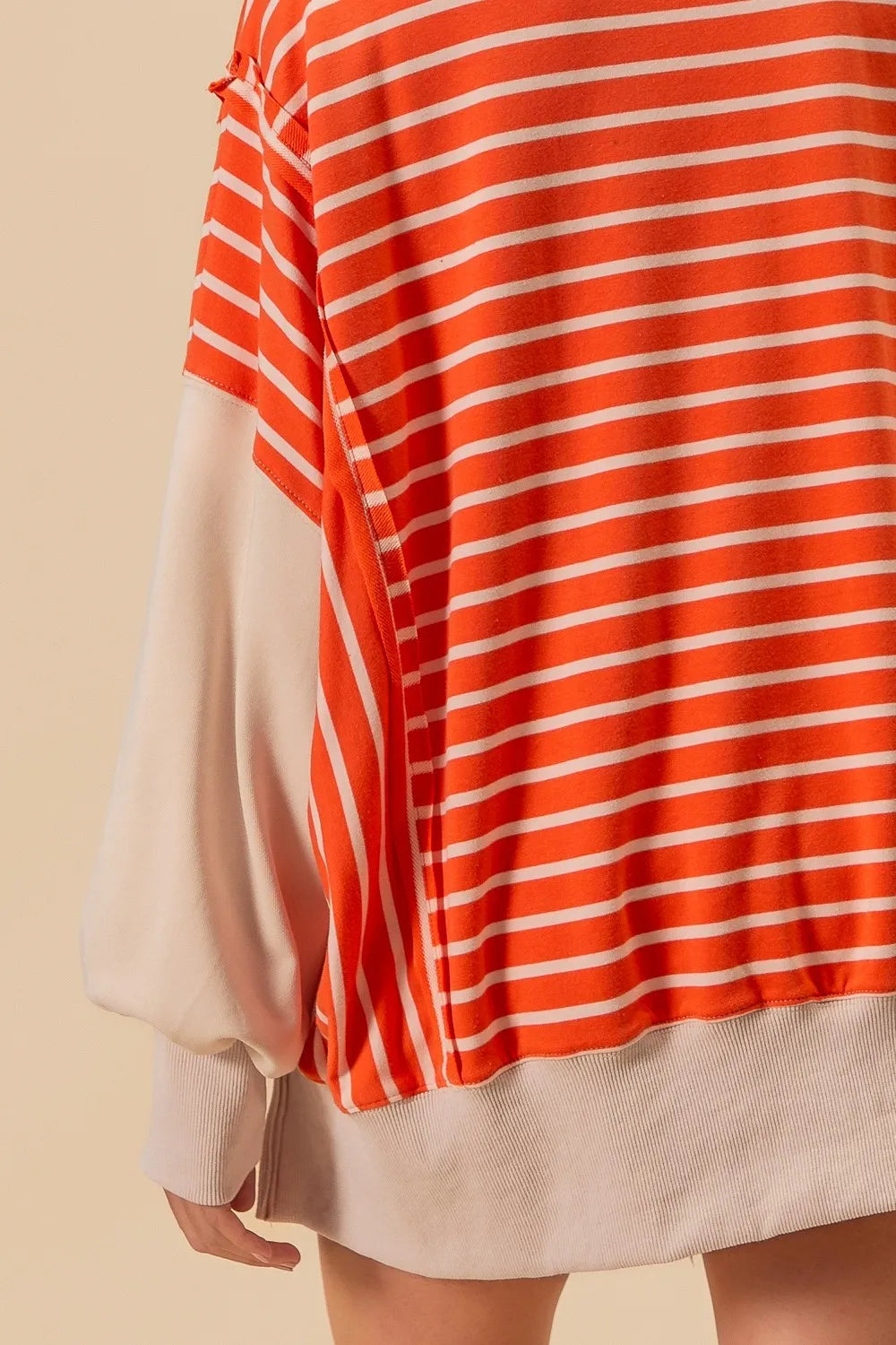 BiBi Stripe Knit Loose Fit Top With Cut Edge Detail