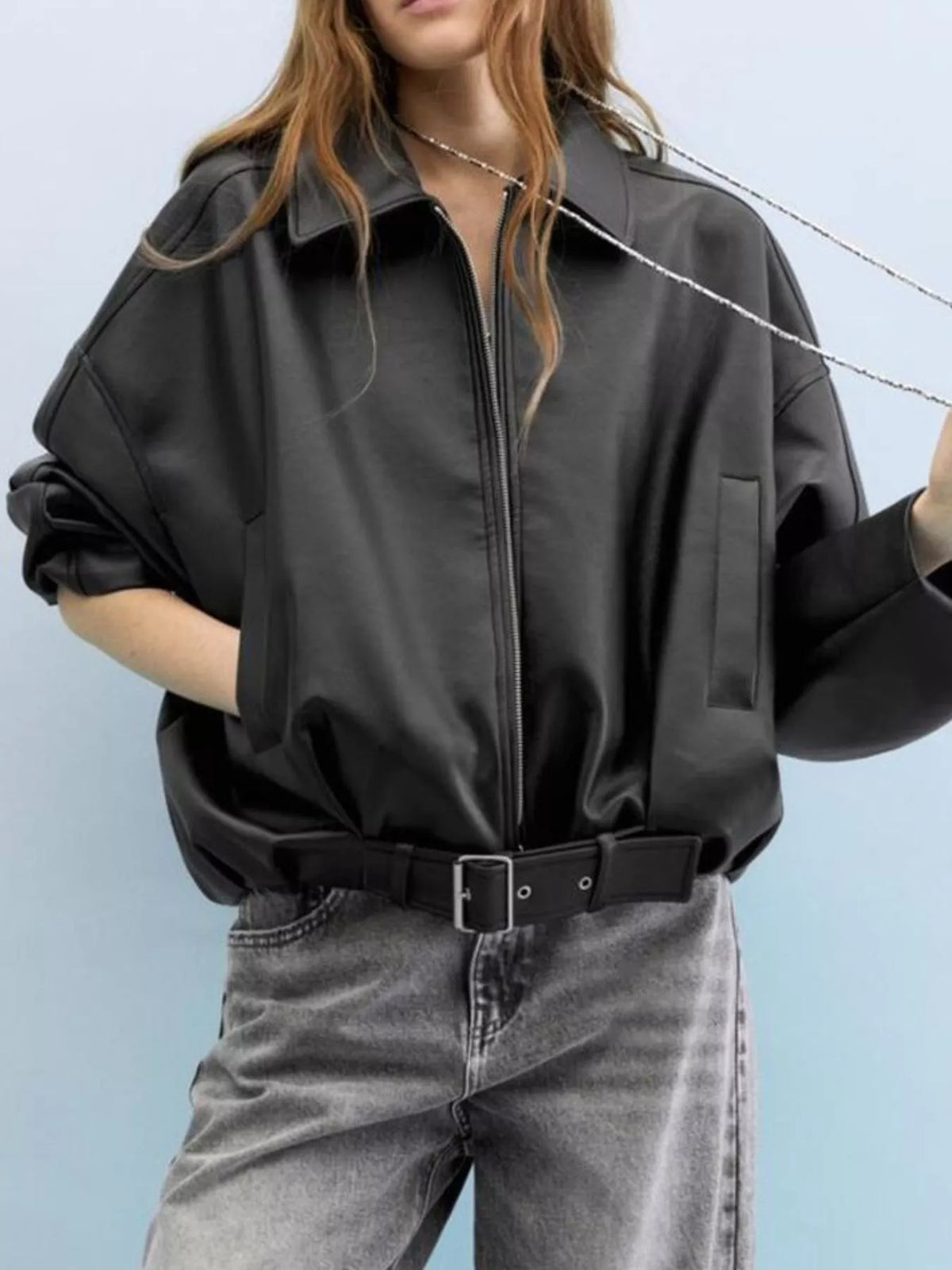 Faux Leather Zip Up Jacket