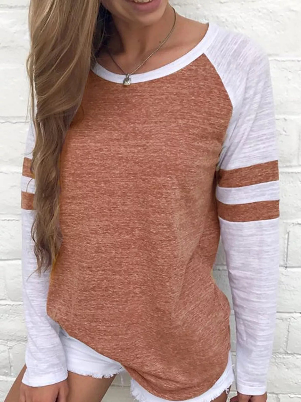 Full Size Color-Block Raglan Sleeve Striped T-Shirt Plus Size