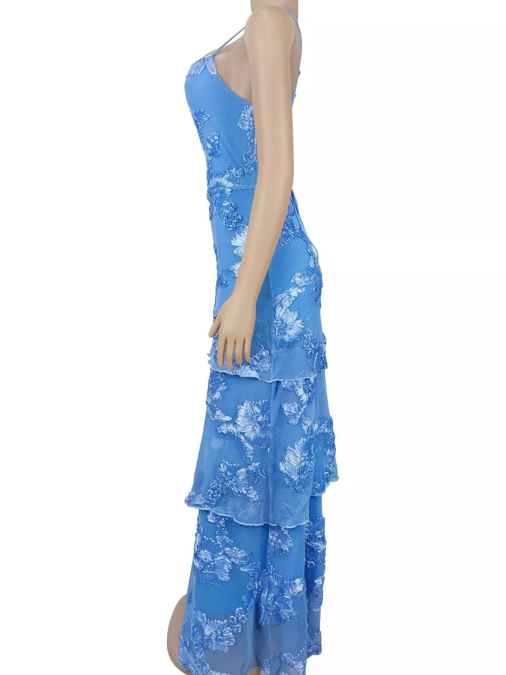 Floral Applique Tiered Maxi Dress with Lace Up Detail