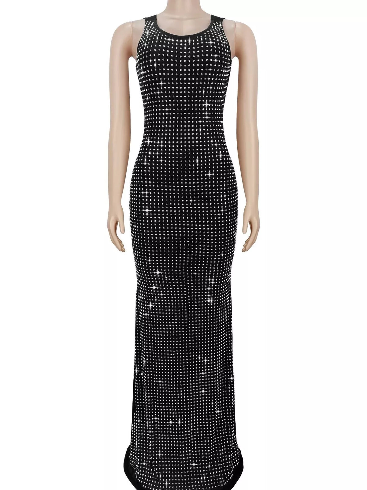 Sleeveless Rhinestone Embellished Bodycon Maxi Dress