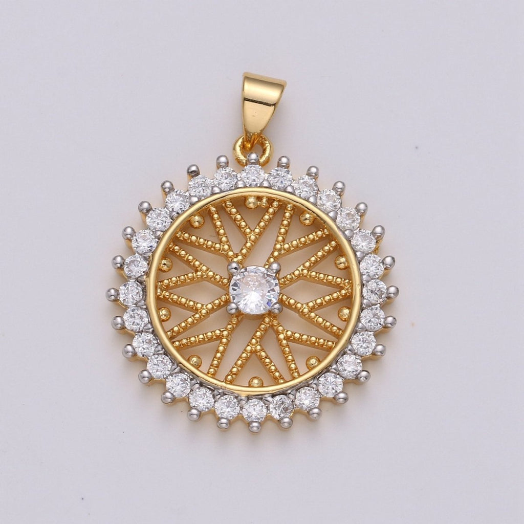 30x24mm 24k Shiny Gold Sun Charms, Micro Pave Sun Charms, Gold Sun Charm, Cubic Zirconia Charms, Celestial Jewelry Charm I-813