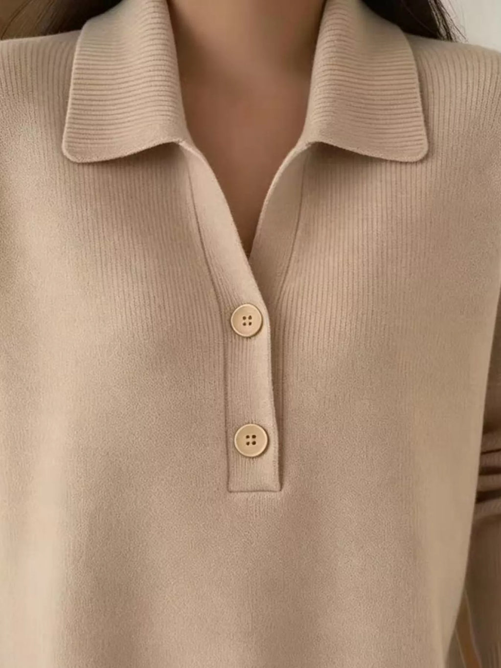 Ribbed Knit Button Detail Sweater