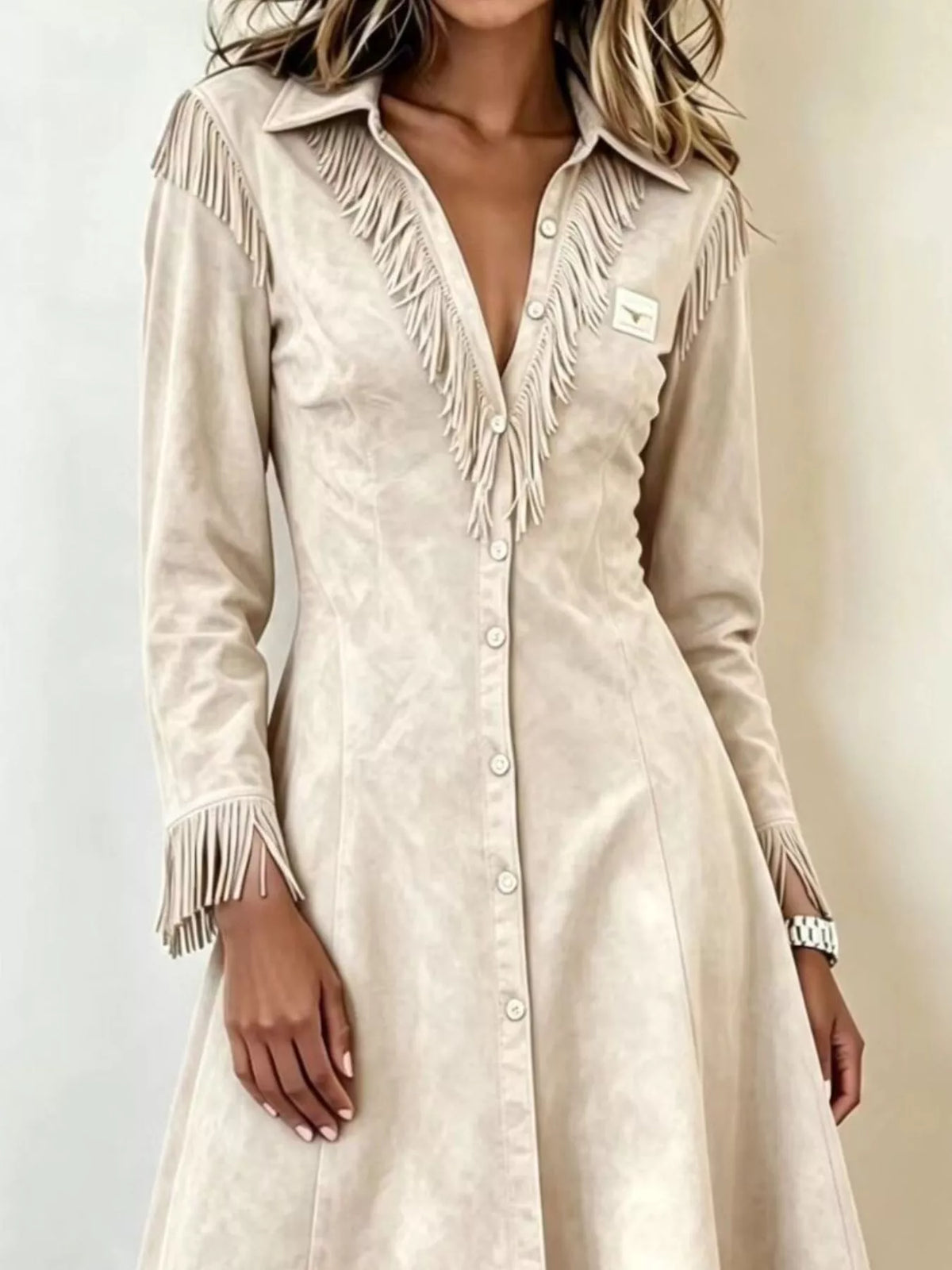 Full Size Fringed Button-Down Outerwear Plus Size