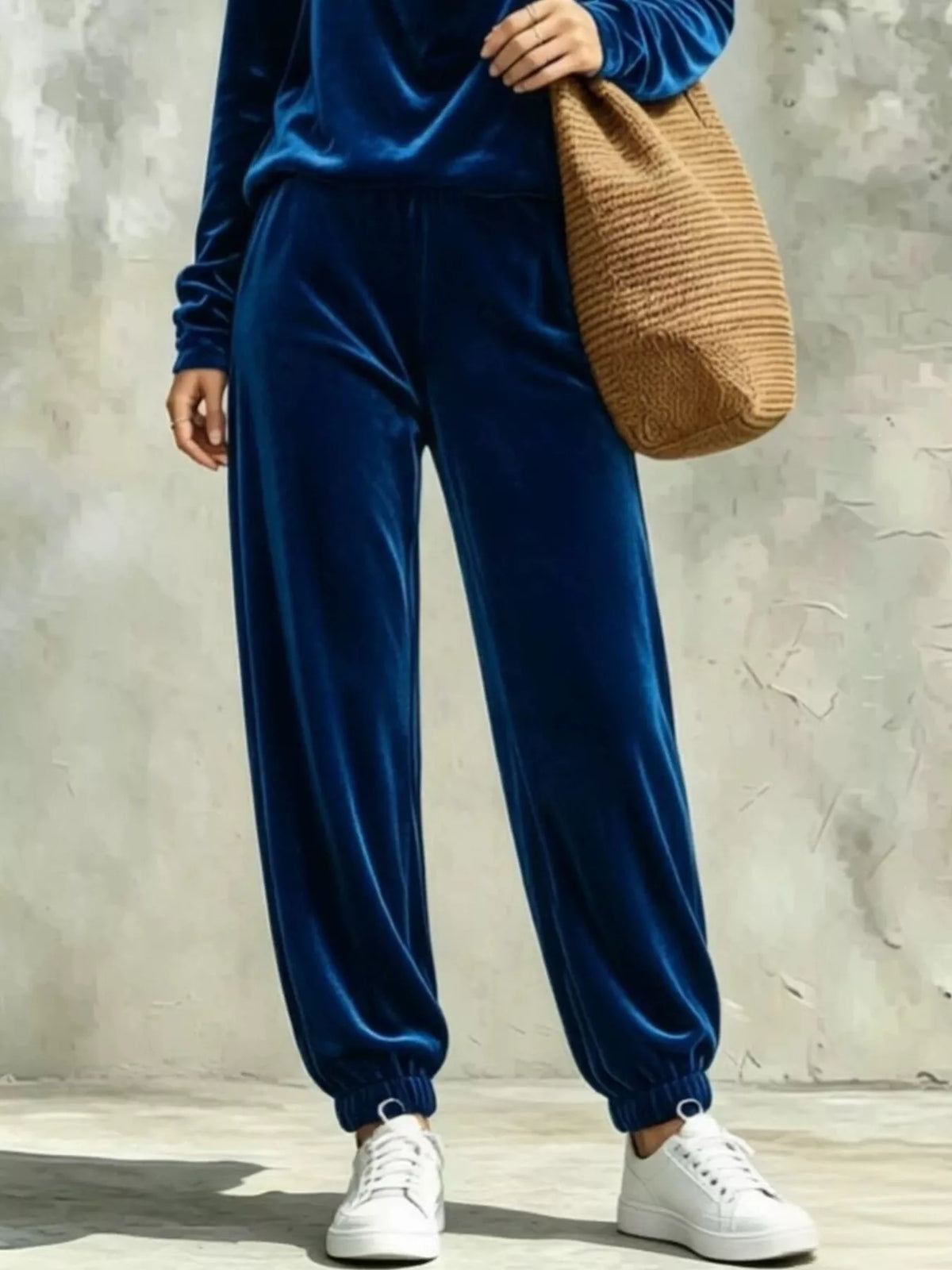 Full Size Velvet Cowl Neck Long Sleeve Top and Pants Set Plus Size