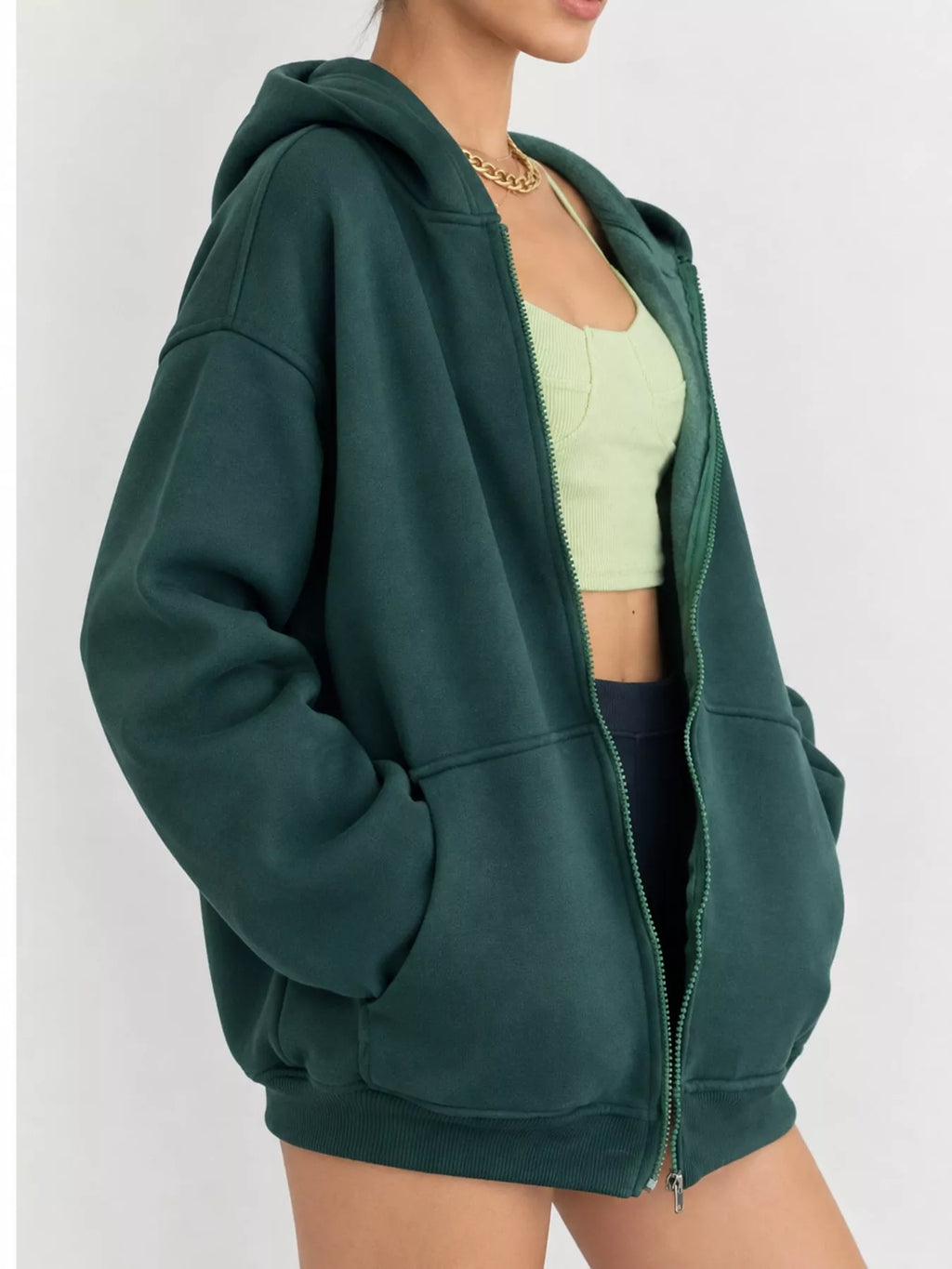 Full Size Zip-Up Dropped Shoulder Hoodie Plus Size