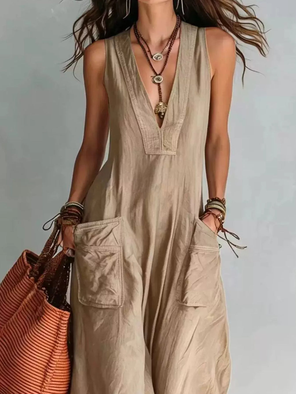 Full Size V-Neck Sleeveless Wide-Leg Jumpsuit Plus Size