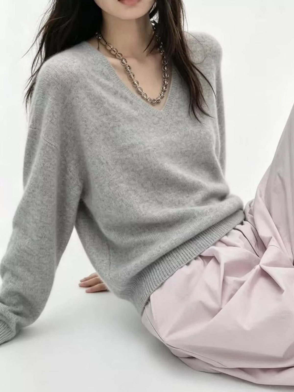 V-Neck Dropped Shoulder Sweater