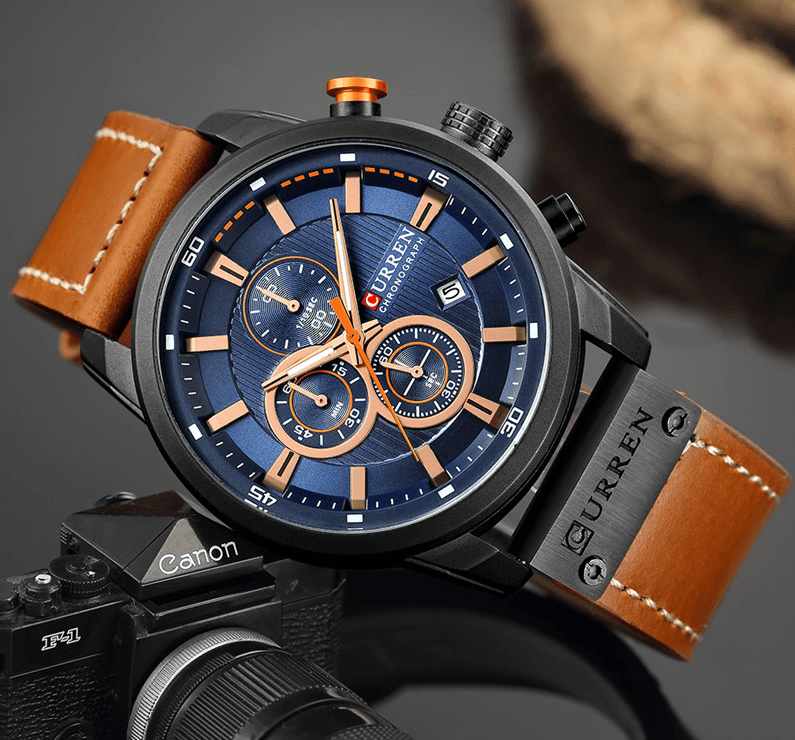 Men's Waterproof Elegant Sport Watch With Chronometers Day View, Leather  Belts And Hardlex Scratch Resistant Glass Perfect Gift For Him