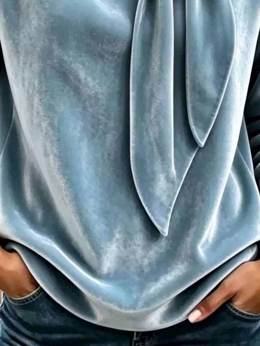 Velvet Tie Front Long Sleeve Sweatshirt