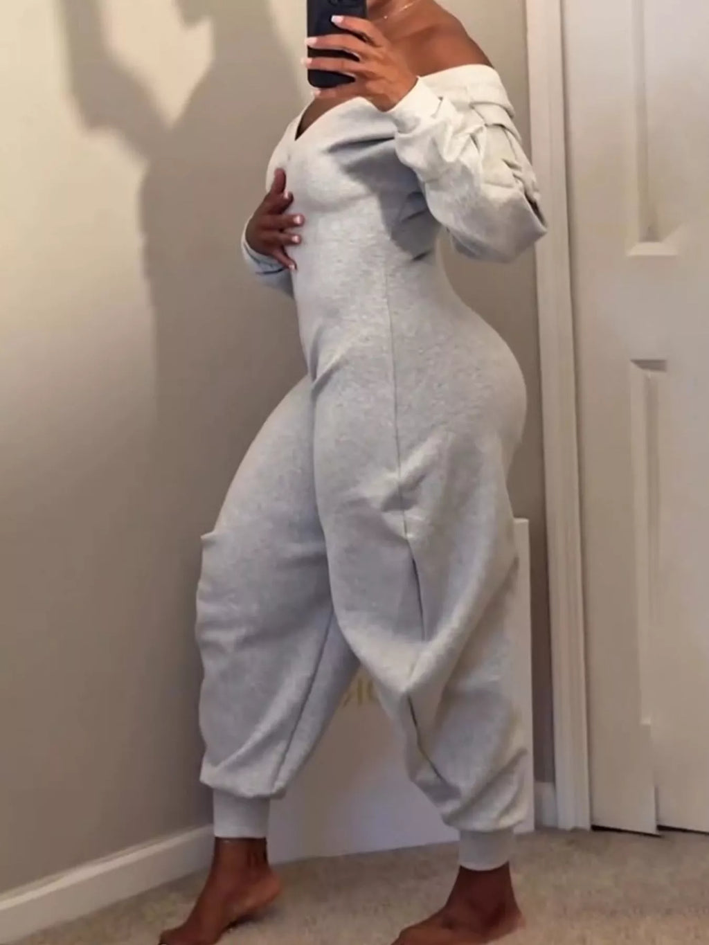 Off-Shoulder Long Sleeve Casual Jumpsuit
